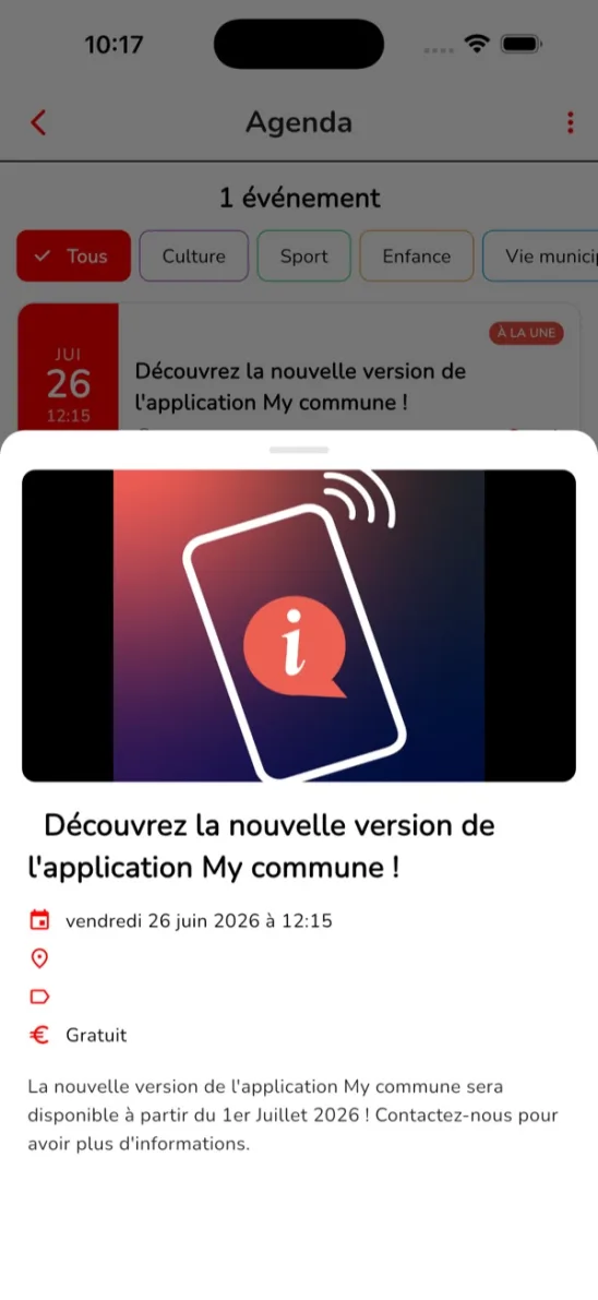 Agenda et événements locaux dans MyCommune